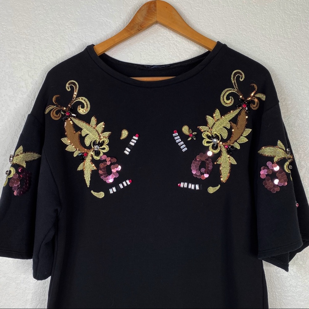 Zara Black Cotton Beaded Embroidered Shirt Dress - Picture 3 of 8
